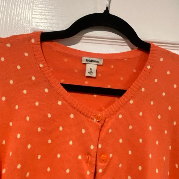 L.L. Bean Size M Orange Polka Dot Supima Cotton Lightweight Button Down Cardigan - Picture 2 of 11